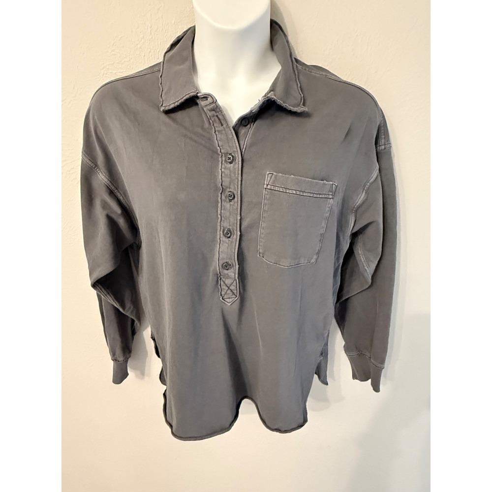 Aerie size S oversized long sleeve collared cotton sweatshirt cozy gray